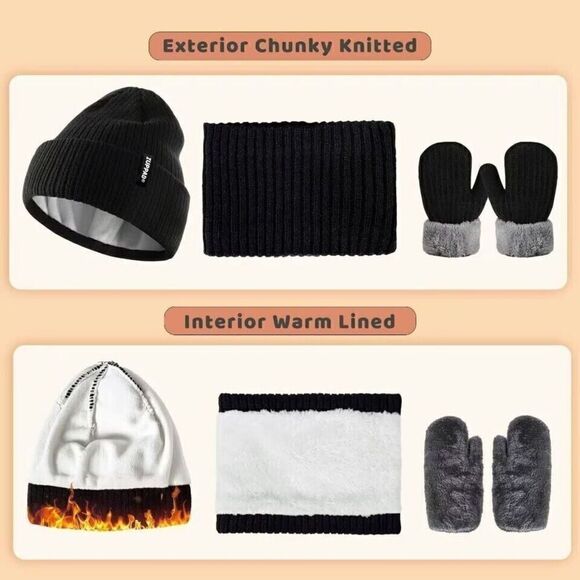 Zuppad Kid's Sz Medium Black Fleece Lined Beanie, Mittens & Infinity Scarf Set - Picture 14 of 14